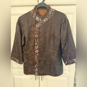 Chinese Elegant Brown Floral Jacket S